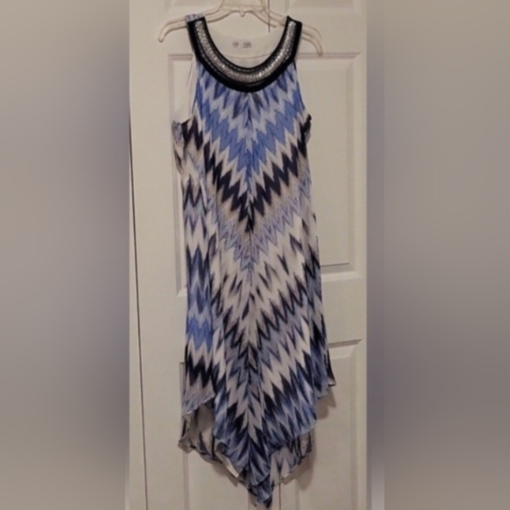 Sandra Darren multicolor high/low dress with detailing, lined, size large(no tag